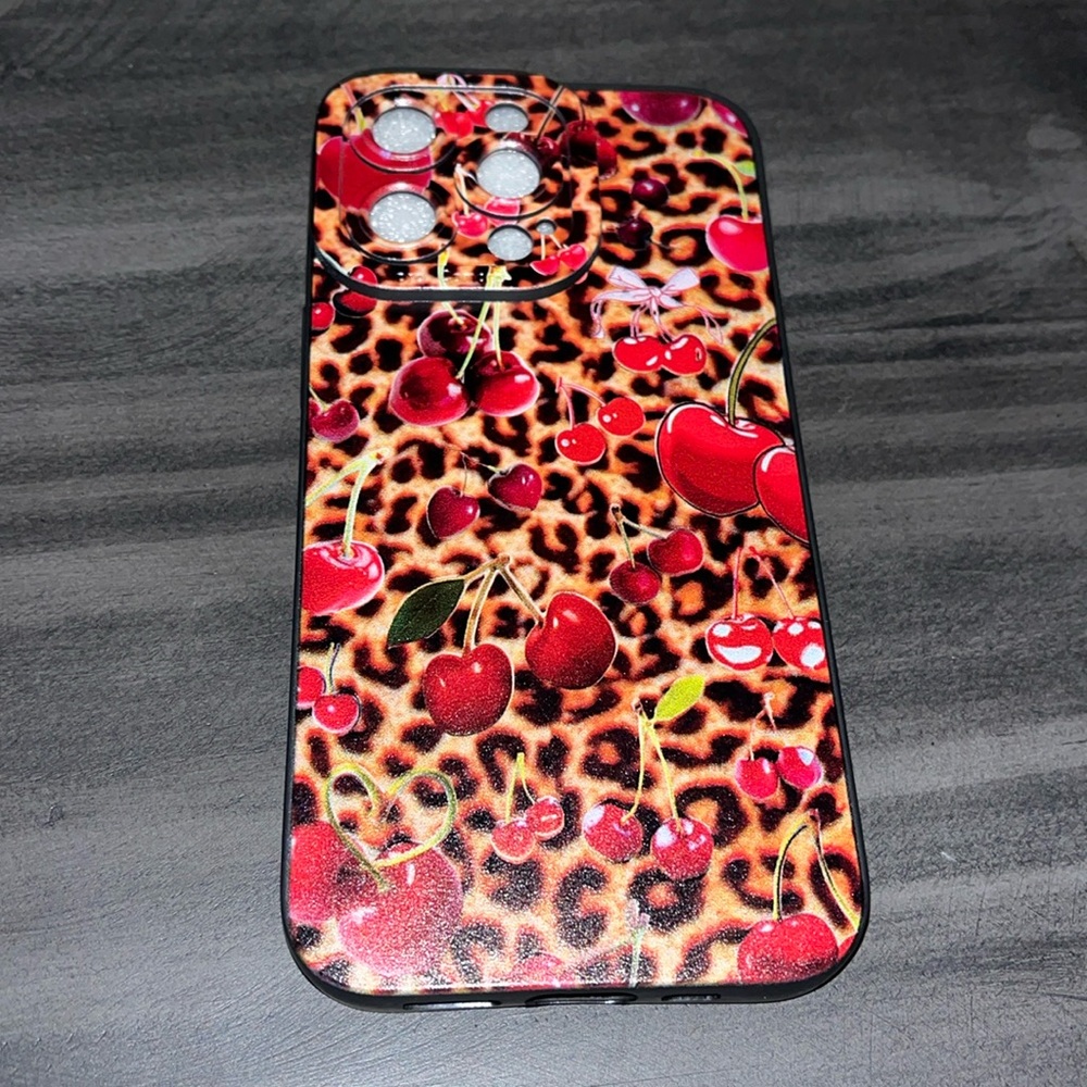 Cheetah print & Cherry IPhone 13 Pro case